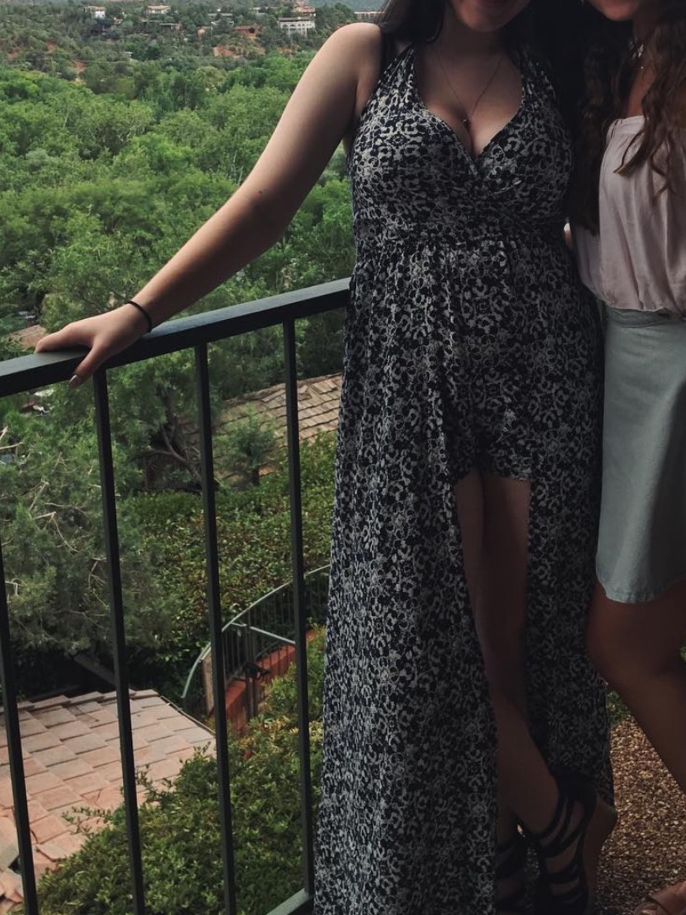 My Story Dark Blue and White Floral Halter Romper Jumpsuit